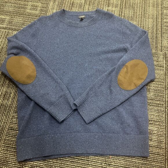 J CREW Men's Lambswool Crewneck Sweater Leather Faux Elbow Patches Size Large - Picture 1 of 8